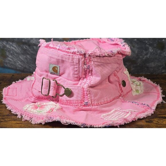 OOAK Magnolia Boho Indie Pink Carhartt Upcycled Bucket Hat Adjustable M 22"-23" - Picture 1 of 16